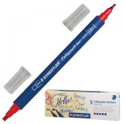 Маркеры каллиграфичекие STAEDTLER двухсторонние в НАБОРЕ из 5 шт., АССОРТИ, плоский наконечник, 2 мм/3,5 мм, 3002 C5 02, 3002 C5   02