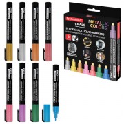 Маркеры меловые CHALK LIQUID MARKER, МЕТАЛЛИК, НАБОР 8 ЦВЕТОВ, 3 мм, стираемые, BRAUBERG 'CHALK', 152599