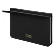 Еженедельник датированный 2026, МАЛЫЙ ФОРМАТ 95х155 мм, А6, BRAUBERG 'Select', балакрон, черный, 117193