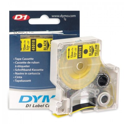 Картридж для принтеров этикеток DYMO D1, 12 мм х 7 м, лента пластиковая, чёрный шрифт, желтый фон, S0720580