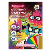 Картон цветной А4 МЕЛОВАННЫЙ ВОЛШЕБНЫЙ 10 листов, 10 цветов, кросс-серия 'МОНСТРИКИ', 200х290 мм, BRAUBERG, 116992