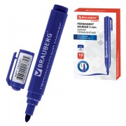 Маркер перманентный BRAUBERG 'Classic', СИНИЙ, круглый наконечник, 3 мм, с клипом, 150301