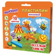 Пластилин восковой ЮНЛАНДИЯ 'ВЕСЕЛЫЙ ШМЕЛЬ', 10 цветов, 150 г, СО СТЕКОМ, европодвес, 105035