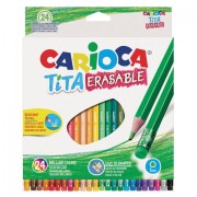 Карандаши цветные стираемые с резинкой CARIOCA 'Erasable', 24 цвета, пластик, шестигранные, заточенные, 42938