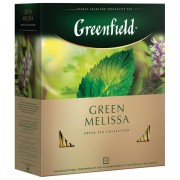 Чай GREENFIELD (Гринфилд) 'Green Melissa', зеленый, с мятой, 100 пакетиков в конвертах по 1,5 г, 0879