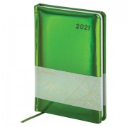 Ежедневник датированный 2021 А5 (138х213 мм) BRAUBERG 'Holiday', кожзам 'зеркальный', зеленый, 111458