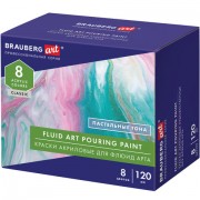 Краски акриловые для техники 'Флюид Арт' (POURING PAINT) Пастельные тона, 8 цветов по 120 мл, BRAUBERG ART, 192241