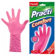 Перчатки МНОГОРАЗОВЫЕ латексные PACLAN 'Practi Comfort', хлопчатобумажное напыление, размер 8,5-9, L (большой), розовые, вес 66 г, 407272