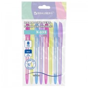 Ручки шариковые BRAUBERG 'X-333 PASTEL', НАБОР 8 ШТУК, СИНИЕ, узел 0,7 мм, линия письма 0,35 мм, 144531