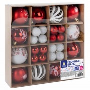 Шары ёлочные НАБОР 44 шт., 6 см/3 см,'Red&White', красные/белые, пластик, ЗОЛОТАЯ СКАЗКА, 592166