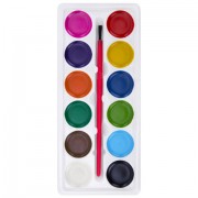 Краски акварельные ПИФАГОР 'СОЛНЫШКО', 12 цветов с кистью, круглые кюветы, на коррексе, 192636