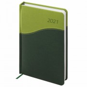 Ежедневник датированный 2021 А5 (138x213 мм) BRAUBERG 'Bond', кожзам, зеленый/салатовый, 111405