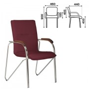 Кресло для приемных и переговорных 'Samba' (дерево 1.023), хромированный каркас, кожзам бордовый V-25