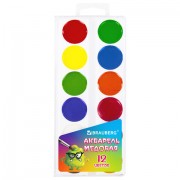 Краски акварельные BRAUBERG 'МОНСТРИКИ', медовые, 12 цветов, круглые кюветы, 192641