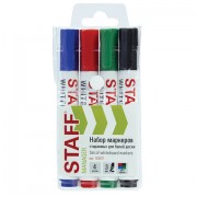 Маркеры стираемые для белой доски, НАБОР 4 ЦВЕТА, STAFF 'MANAGER' WBM-300, 3 мм, с клипом, 152637