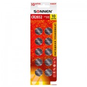 Батарейки литиевые SONNEN Lithium CR2032, 'таблетки, дисковые, кнопочные', КОМПЛЕКТ 10 шт., блистер, 457143