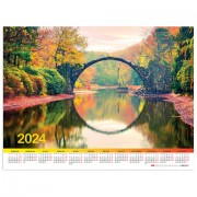 Календарь настенный листовой на 2024 г., формат А2 60х45 см, 'Прогулка в парке', HATBER, Кл2_09958