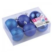 Шары ёлочные 6 шт., 6 см, 'Trio', пластик, СИНИЕ (глянец, матовый, глиттер), ЗОЛОТАЯ СКАЗКА, 590864