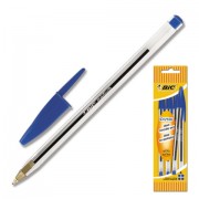 Ручки шариковые BIC, набор 4 шт., 'Cristal', пластиковая упаковка с европодвесом, синие, 8308601