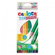 Карандаши цветные стираемые с резинкой CARIOCA 'Erasable', 12 цветов, пластик, шестигранные, заточенные, 42897