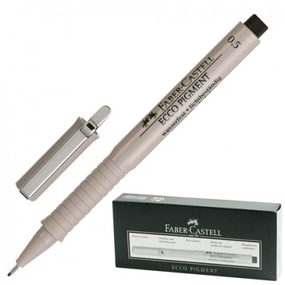 Ручка капиллярная (линер) FABER-CASTELL 'Ecco Pigment', ЧЕРНАЯ, корпус серый, линия письма 0,5 мм, 166599