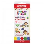 Краски акварельные ПИФАГОР 'ЭНИКИ-БЕНИКИ', 12 цветов, медовые, без кисти, картонная коробка, пластиковая подложка, 191316