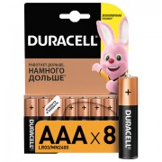 Батарейки КОМПЛЕКТ 8 шт., DURACELL Basic ОРИГИНАЛ, AAA (LR03, 24А), алкалиновые, мизинчиковые, C0037387