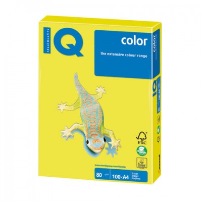 Бумага цветная IQ color, А4, 80 г/м2, 100 л., неон, желтая, NEOGB