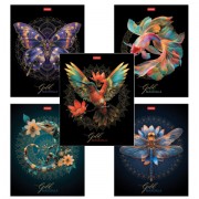 Тетрадь А5, 96 л., HATBER, скоба, клетка, матовая ламинация, 3D-фольга, 'Золотая романтика' (микс), 089287, 96Т5лофВ1