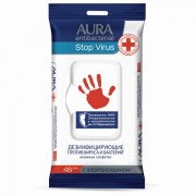 Дезинфицирующие салфетки влажные 48 шт, AURA 'Stop Virus', для рук и поверхностей, 10535