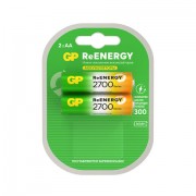 Батарейки аккумуляторные GP ReEnergy Ni-Mh пальчиковые КОМПЛЕКТ 2 шт., АА (HR6), 2600 mAh, 270AAHCRGY, 270AAHCRGY-2CR