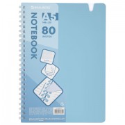 Тетрадь обложка пластик, А5 80 л., гребень мягкий, вырубка для ручки, клетка, BRAUBERG, голубой, 405375