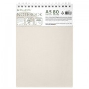 Блокнот А5, 80 л., силиконовый гребень, обложка пластик, клетка, BRAUBERG, бежевый, 117559