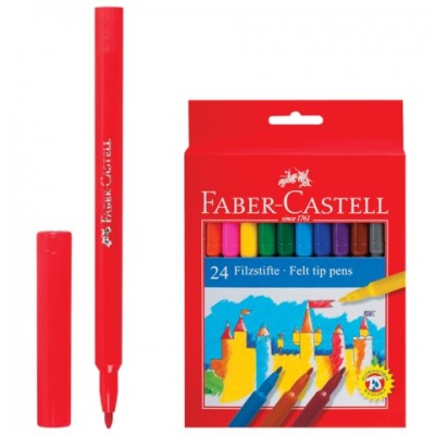 Фломастеры FABER-CASTELL, 24 цвета, смываемые, картонная упаковка, европодвес, 554224