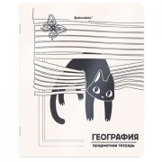 Тетрадь предметная КОТ-НЕПОСЕДА 48 л., пластиковая обложка, ГЕОГРАФИЯ, клетка, подсказ, BRAUBERG, 405531