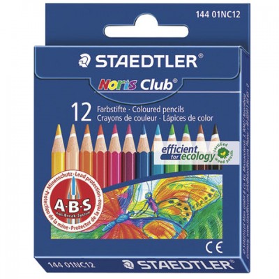 Карандаши цветные STAEDTLER (Германия) 'Noris club', 12 цветов, грифель 3 мм, укороченные, 144 01NC1211