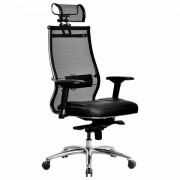 Кресло офисное МЕТТА 'SAMURAI' SL-3.05, с подголовником, сверхпрочная ткань-сетка/экокожа, черное