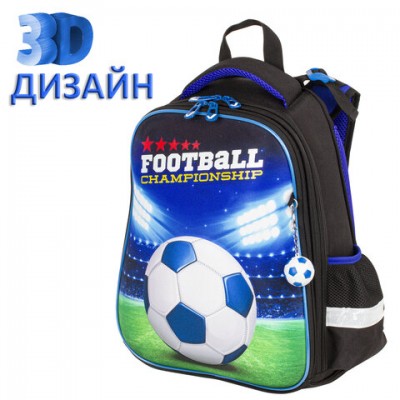 Ранец BRAUBERG PREMIUM, 2 отделения, с брелком, Football champion, 3D панель, 38х29х16 см, 229911