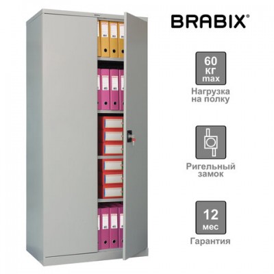 Шкаф металлический офисный BRABIX 'MK 18/91/37', 1830х915х370 мм, 45 кг, 4 полки, разборный, 291135, S204BR180102