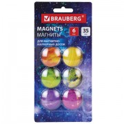 Магниты стеклянные 35 мм для досок магнитно-маркерных, НАБОР 6 шт., '3D Планеты', BRAUBERG Glass, круглые, блистер, 272517
