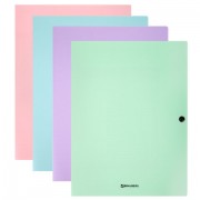 Папка на кнопке пластиковая BRAUBERG 'PASTEL', А4, 3 клапана, 600 мкм, цвета ассорти, 272886
