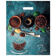 Пакет с вырубной ручкой ПВД, 48х39 см, 'Грэй Глосс Кофе', 50 мкм, н00212035