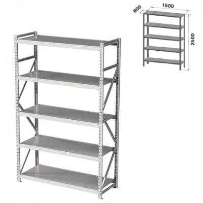 Стеллаж металлический грузовой ПРАКТИК 'MS Pro', 2500х1500х600 мм, 5 полок (КОМПЛЕКТ)