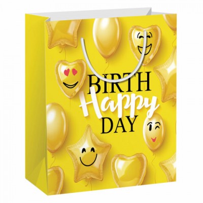 Пакет подарочный 11,4x6,4x14,6см ЗОЛОТАЯ СКАЗКА 'Happy Birthday', глиттер, желтый, 608237