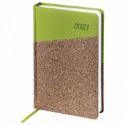 Ежедневник датированный 2021 А5 (138x213 мм) BRAUBERG 'Cork', кожзам, зеленый/коричневый, 111450