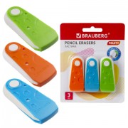 Набор ластиков BRAUBERG 'FRUITY' 3 шт., 57х24х15 мм, белые, пластиковый футляр ассорти, 229563