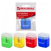 Точилка BRAUBERG 'OfficeBox', с контейнером и крышкой, прямоугольная, в упаковке с подвесом, ассорти, 222494