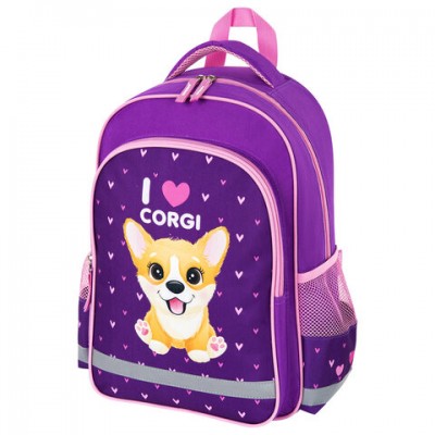 Рюкзак ПИФАГОР SCHOOL для начальной школы, 'I love corgi', 38x28х14 см, 270653