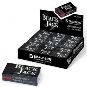 Ластик BRAUBERG 'BlackJack', 40х20х11 мм, черный, прямоугольный, картонный держатель, 222466