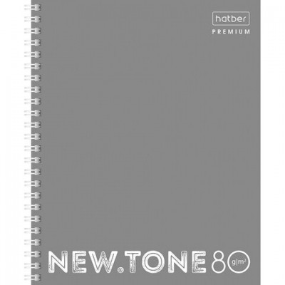 Тетрадь А5 80л. HATBER Premium гребень, клетка, глянцевый лак, NEWtone PASTEL Серый ж, 80Т5лA1гр_05054